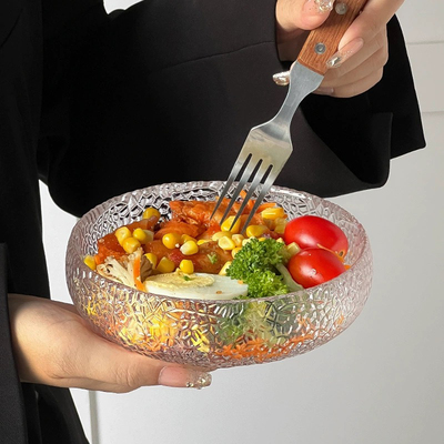 日式锤纹玻璃碗水果沙拉碗家用