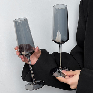 ins法式博主同款烟灰小时代高脚香槟杯起泡杯葡萄酒玻璃鸡尾酒杯