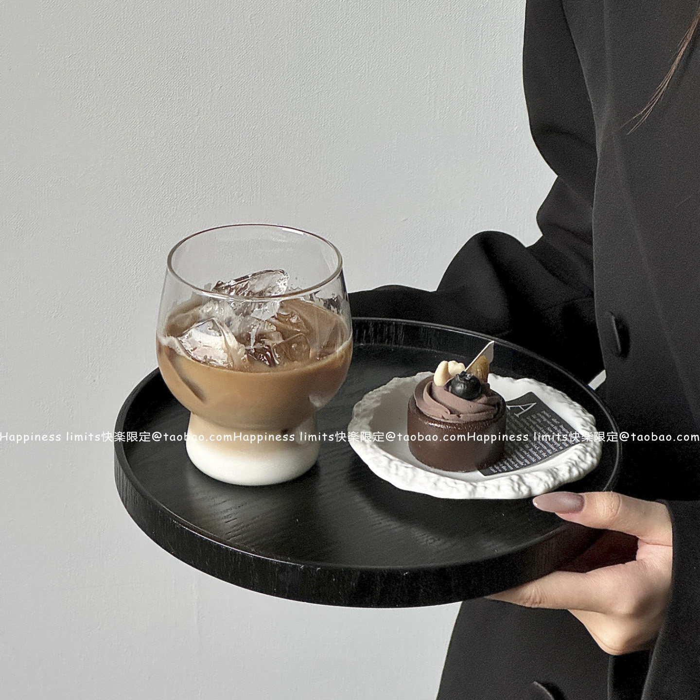 高台透明薄底小众设计玻璃杯威士忌酒杯大肚杯子冷饮果汁咖啡杯子