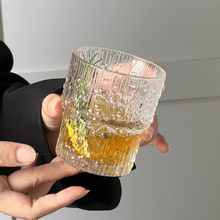 雨雾玻璃杯ins风浮雕复古日式 茶杯子果汁杯咖啡杯家用女喝水杯