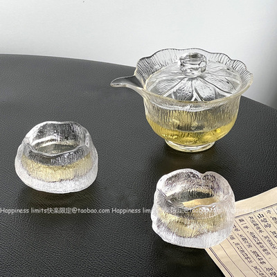 冰川手抓壶水晶玻璃茶碗轻奢高档盖碗茶杯高端泡茶手抓壶