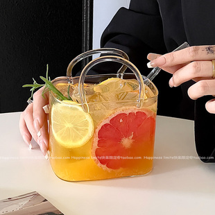 ins风网红手提包玻璃饮品杯子鸡尾酒酒杯果酒杯水果茶果汁杯创意