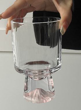 粉色山脉玻璃杯子水杯高级感小众创意高脚饮品杯咖啡杯甜筒杯酒杯