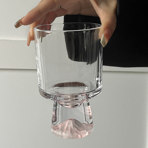 粉色山脉玻璃杯子水杯高级感小众创意高脚饮品杯咖啡杯甜筒杯酒杯
