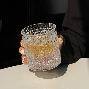 宝石纹玻璃杯ins风高颜值水杯子家用喝水咖啡透明牛奶果汁饮料杯