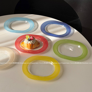 ins风韩式 彩色玻璃盘子椭圆盘高颜值托盘甜品盘摆放盘多巴胺餐具