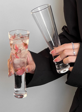 高颜值水晶小腰玻璃杯ins风家用高脚果汁杯香槟杯鸡尾酒杯冷饮杯