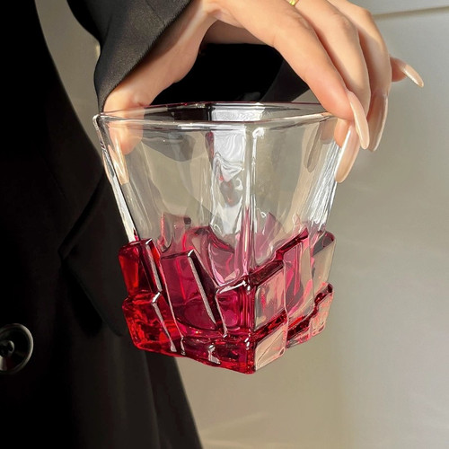 轻奢高档玫红冰块杯玻璃杯小众