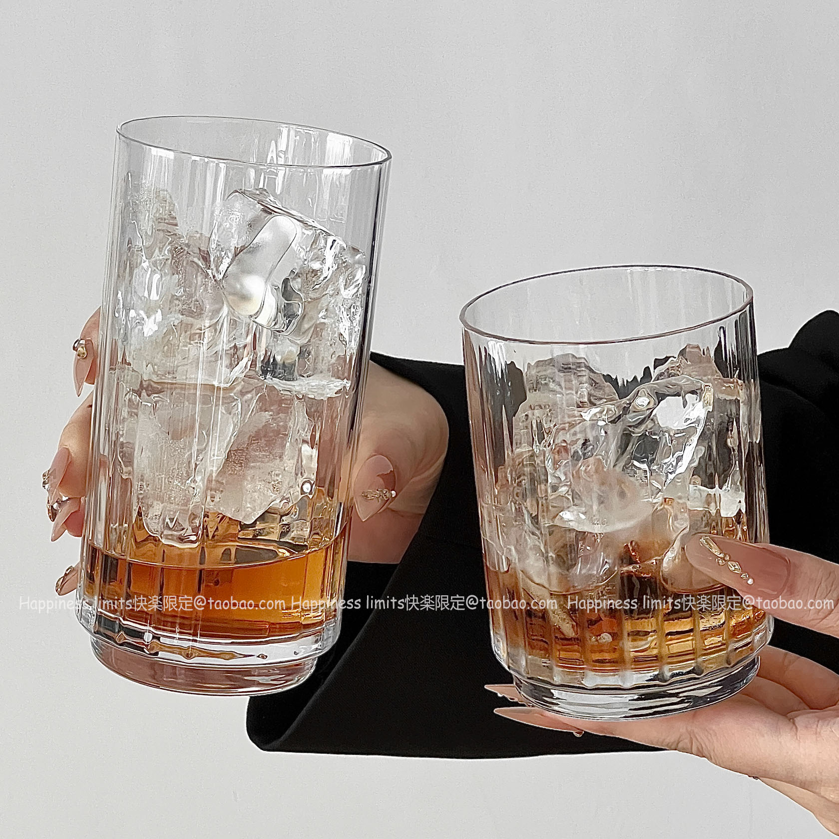 简约条纹玻璃杯子冰拿铁咖啡杯