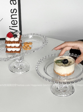 ins风韩式爱心边水果玻璃盘系列家用高脚透明甜品盘蛋糕碟沙拉盘