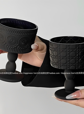 法式复古黑色磨砂蜡烛烛台高颜值哑光玻璃香薰底座氛围感装饰摆件