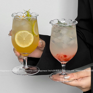 ins风北欧风格花边果汁杯法式小众设计冷饮杯气泡杯饮料杯玻璃杯