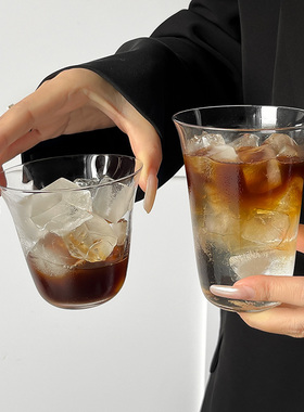 ins风阔口冰美式拿铁咖啡杯简约茶杯鸡尾酒杯透明玻璃杯冷饮杯子