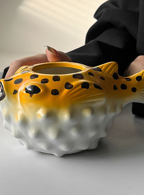 创意夏威夷提基陶瓷杯 个性酒吧动物鸡尾酒杯tiki杯子 可爱河豚