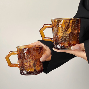 ins风冰川琥珀带把玻璃杯高级感家用饮料杯咖啡杯冷饮杯喝水杯子