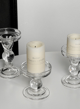 ins罗马柱玻璃烛台透明水晶复古摆件装饰品浪漫烛光晚餐拍照道具