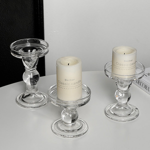 ins罗马柱玻璃烛台透明水晶复古摆件装饰品浪漫烛光晚餐拍照道具