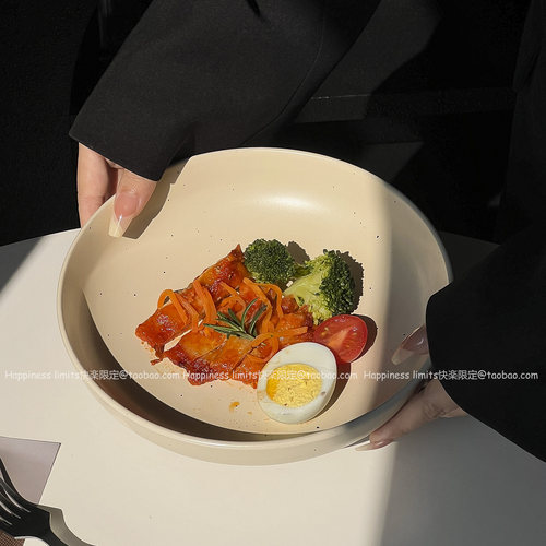 复古泼墨墨点大号陶瓷盘ins哑光