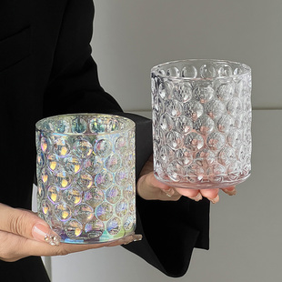 限定 复古小众炫彩咖啡杯威士忌杯鱼鳞杯 ins密集鱼目纹玻璃水杯