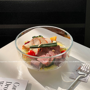 ins风日式北欧玻璃沙拉碗简约水果麦片碗早餐碗大容量汤碗玻璃碗