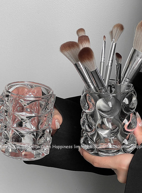 韩国ins透明玻璃笔筒异形珠点圆球收纳筒化妆刷筒拍照道具摆件