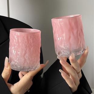 限定小众日式 落樱粉色水晶玻璃杯锤目纹威士忌酒杯女士高颜值杯子