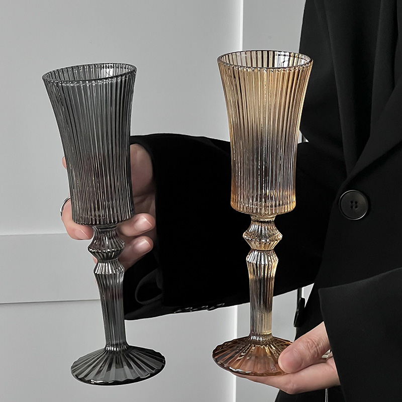 ins条纹玻璃杯红酒杯葡萄酒杯子