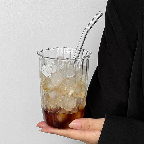 咖啡店耐高温小众复古竖纹玻璃杯