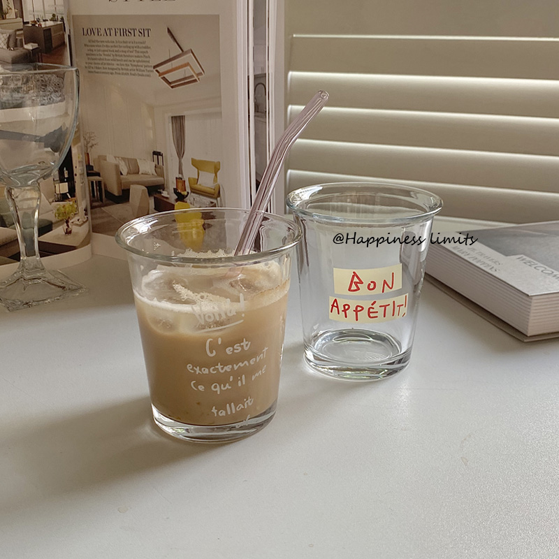 韩国ins博主同款法文字母玻璃杯