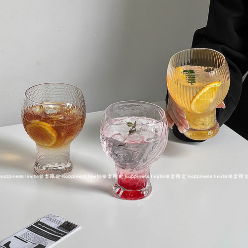 复古烈焰纹玻璃杯冷萃杯子大容量水杯水果茶杯冰美式咖啡杯饮品杯