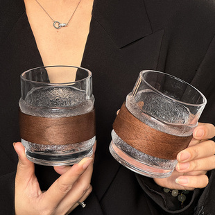 ins风高级感竹套挂冰杯高颜值防烫咖啡杯饮料杯冷饮杯小众玻璃杯