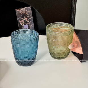 ins小众复古玻璃杯威士忌洋酒杯啤酒杯家用果汁杯子敞口水杯子