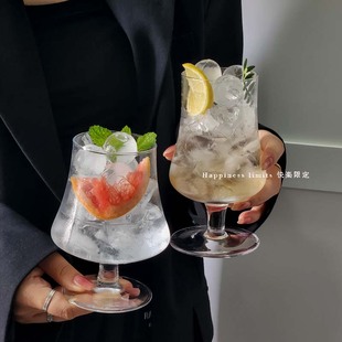 ins风高脚杯玻璃杯冰美式 咖啡杯冷饮苏打气泡水杯饮料杯鸡尾酒杯