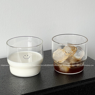 笑脸玻璃杯ins风家用女耐高温可爱牛奶杯拿铁咖啡杯透明喝水杯子