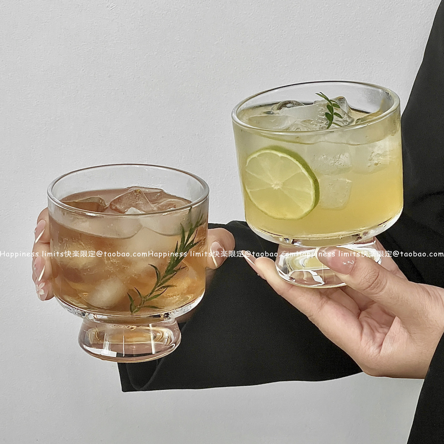 小众ins高足玻璃杯大容量水杯冰美式咖啡杯饮品杯果汁杯水果茶杯