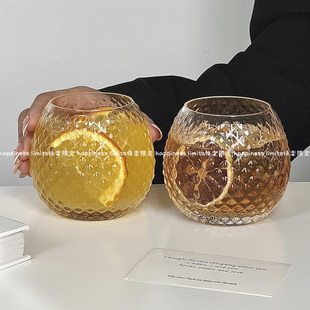 ins风鹅蛋玻璃杯茶杯复古家用果汁饮料杯喝水杯饮品牛奶杯透明杯