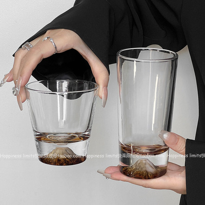 ins风玻璃杯富士山杯威士忌酒杯