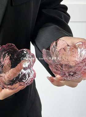 日式锤目纹粉色樱花玻璃味碟