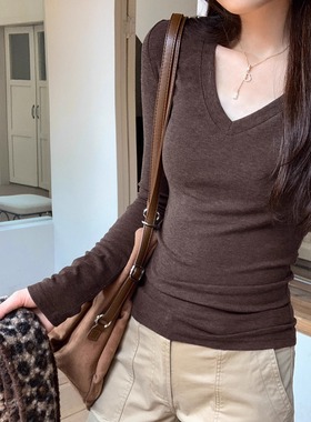 2025新款V领内搭打底衫秋冬今年流行爆款修身长袖T恤正肩显瘦上衣