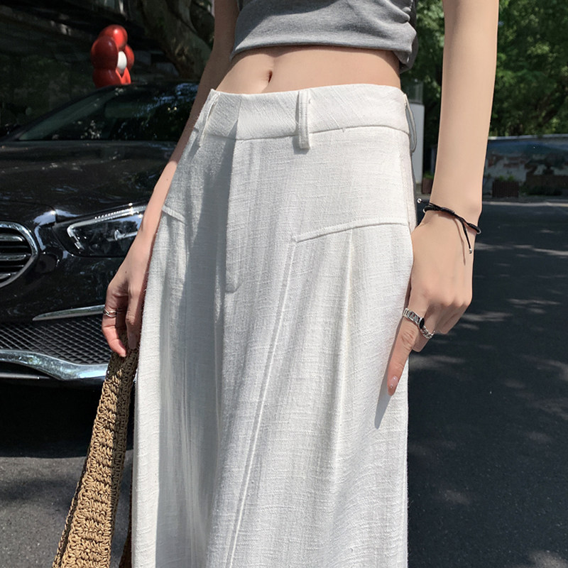 白色棉麻阔腿裤女夏薄款高腰垂感老钱风西装直筒棉麻休闲裤阔腿裤