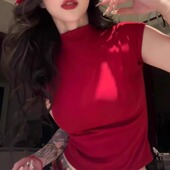 别致T恤女半高领紧身性感早秋上衣坎肩打底衫 夏季 港风纯欲风无袖