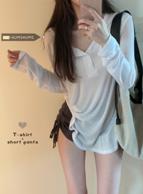 白色薄款防晒衫上衣女夏早秋辣妹纯欲风中长款宽松超火长袖T恤潮