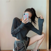 短款 长袖 T恤小心机上衣jazz跳舞服爵士舞蹈服女性感嘻哈演出服春