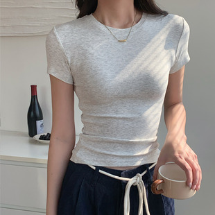 中腰亲肤百搭t恤女独特绝美小上衣 2025夏季 美式 正肩圆领短袖 修身