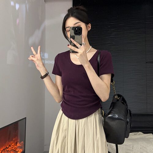 显瘦打底衫内搭纯色短款上衣