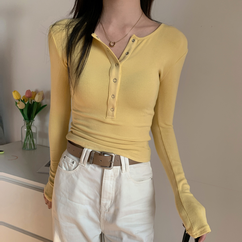 当天发货送运费险纯欲风长袖纽扣