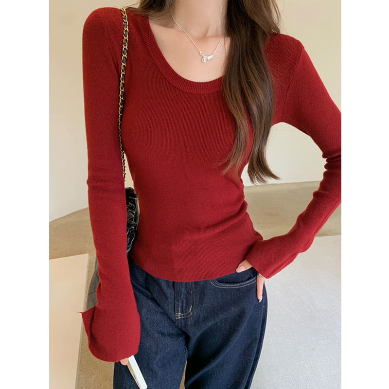 韩版百搭修身显瘦圆领上衣