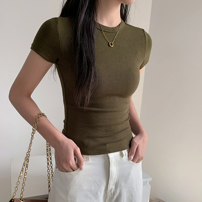 百搭辣妹短袖T恤女装夏季新款纯欲风修身紧身短款独特绝美小上衣