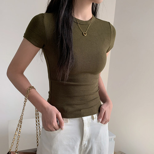 百搭辣妹短袖T恤女装夏季新款纯欲风修身紧身短款独特绝美小上衣