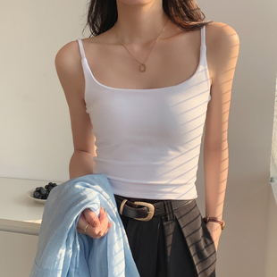 修身 2026夏季 外穿带胸垫新款 短款 上衣美背露背针织吊带背心女 无袖